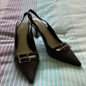 Nine West Brown Leather Slingback Kitten Heels